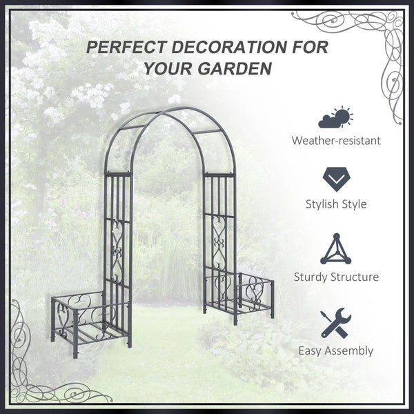 English Elm Outsunny 6.7' Steel Garden Arch Arbor With Elegant Scrollwork Hearts & Planters For Climbing Vines W2225P174392-GIGA