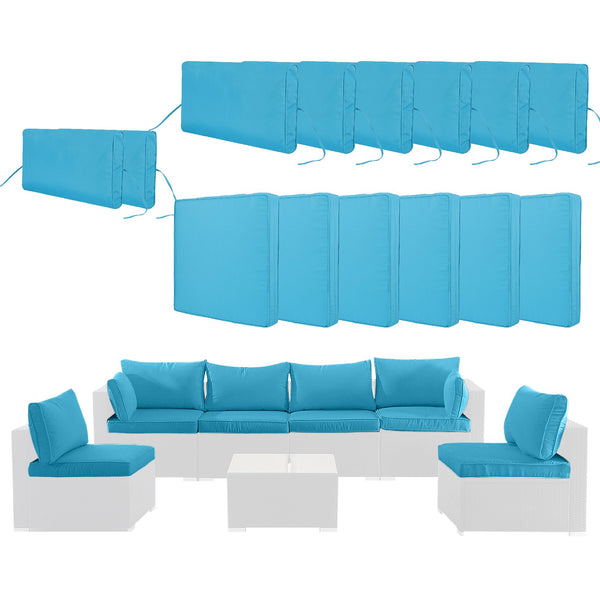 English Elm Outdoor Sky Blue Patio Cushions Set 14-Piece Deep Seat Replacement with Fade-Resistant Polyester, Machine-Washable Zippers and 28D High-Rebound Support W419P313011