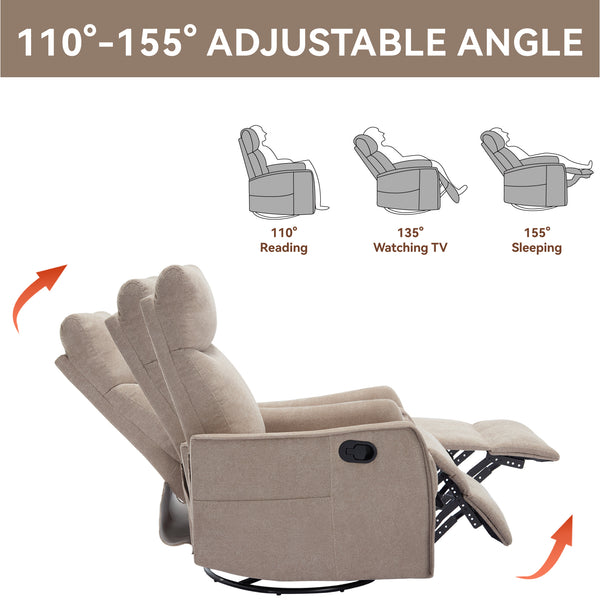 English Elm Heat Massage Rocker Recliner with Swivel Base and Vibrating Nodes for Living Room W1803P251886