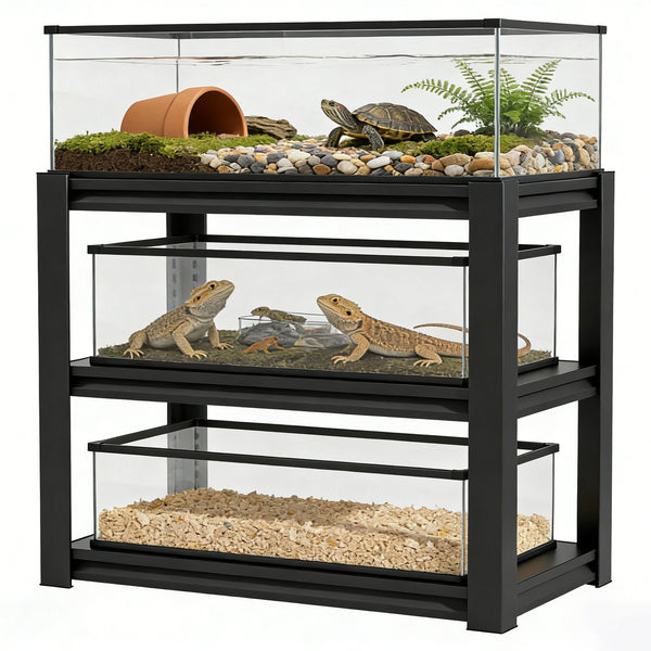 English Elm 30-40 Gallon Aquarium Steel Rack Three Tier Heavy Duty Fish Tank Stand for Home T2398P480395