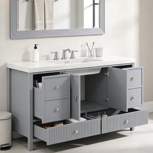 English Elm 60" Freestanding Bathroom Vanity Fluted Fronts Soft Close Drawers Drop-in Sink Blue Gray N817P404100B