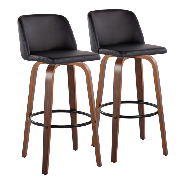 English Elm Toriano 30" Mid-Century Modern Barstool Set Of 2 With Swivel And Walnut Wood For Stylish Comfort B202S00696-GIGA