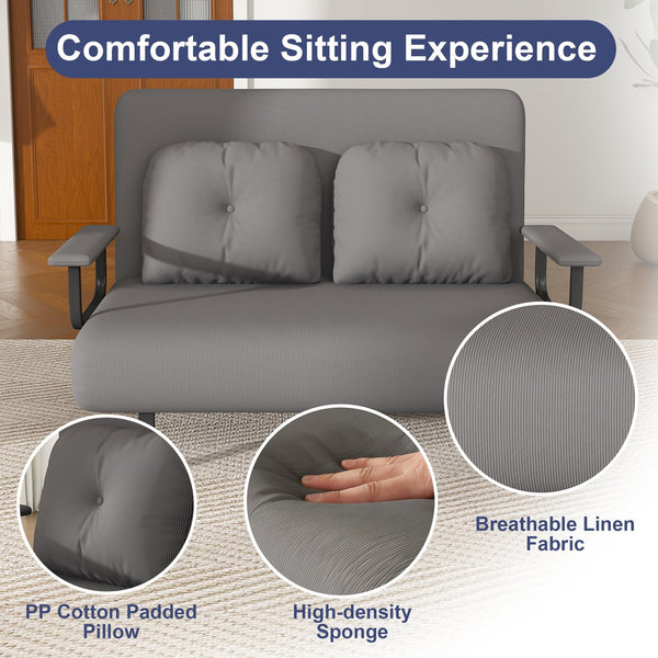 English Elm 46" Wide Corduroy Sleeper Sofa Bed Convertible Folding Chair for Two with Adjustable Backrest Grey W2700P431034
