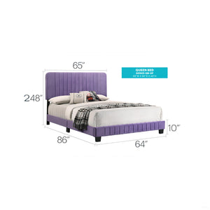 English Elm Stylish Velvet-Accented Queen Bed with Channel Tufting, Sturdy Wood Slats & Modern Timeless Design Purple 26.8 L x 65.8 W x 5 H B078107902