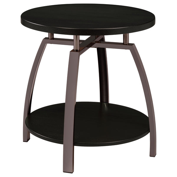 English Elm Starrett Dark Charcoal 2-Piece Round Coffee & End Table Set with Casters, Curved Metal Geometric Design B062S01303