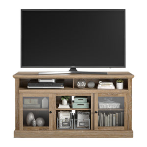 English Elm Chicago Wood Grain Tv Stand with Glass Door Cabinets for Living Room Media Storage B2733S00003