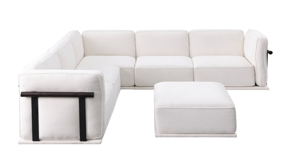 English Elm 102 Inch Linen Modular Sectional Sofa with Hidden Storage and Cloud Cushion Comfort White W1099S00187