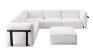 English Elm 102 Inch Linen Modular Sectional Sofa with Hidden Storage and Cloud Cushion Comfort White W1099S00187