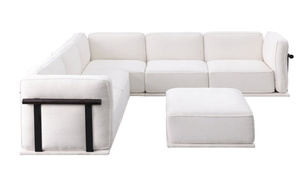 English Elm 102 Inch Linen Modular Sectional Sofa with Hidden Storage and Cloud Cushion Comfort White W1099S00187