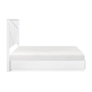 English Elm Glamorous White Lacquer California King Bed with Led Headboard and Geometric Accents B011S02214