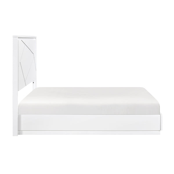 English Elm Glamorous White Lacquer California King Bed with Led Headboard and Geometric Accents B011S02214