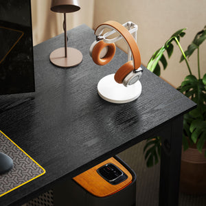 English Elm Computer Desk 70 Inch Industrial Workspace with Powder Coated Steel Frame for Home Office T3971P411618
