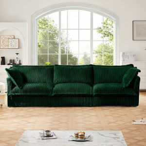 English Elm Slipcovered Modern 3-Seater Sofa With Plush Cushions, Soft Green Corduroy, Easy Care & Versatile Design W3041S00081-GIGA