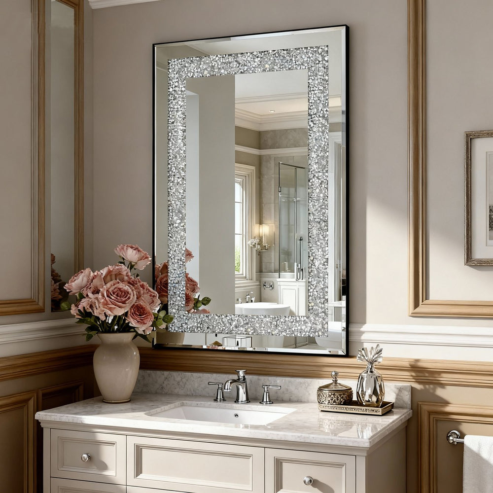 English Elm Large Frameless Beveled Mirror Rectangular Wall Hung Accent for Any Room Decor W1445P370443