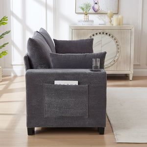 English Elm 78"corduroy Plush Three Seat Sofa with Usb Ports Cup Holders Deep Cushions Apartment Gray W3705P455918
