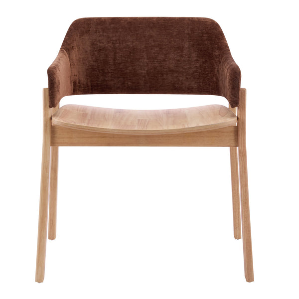English Elm Upholstered Arm Dining Chairs Brown Fabric Rubberwood Frame Farmhouse Set of 2 N768P391167B