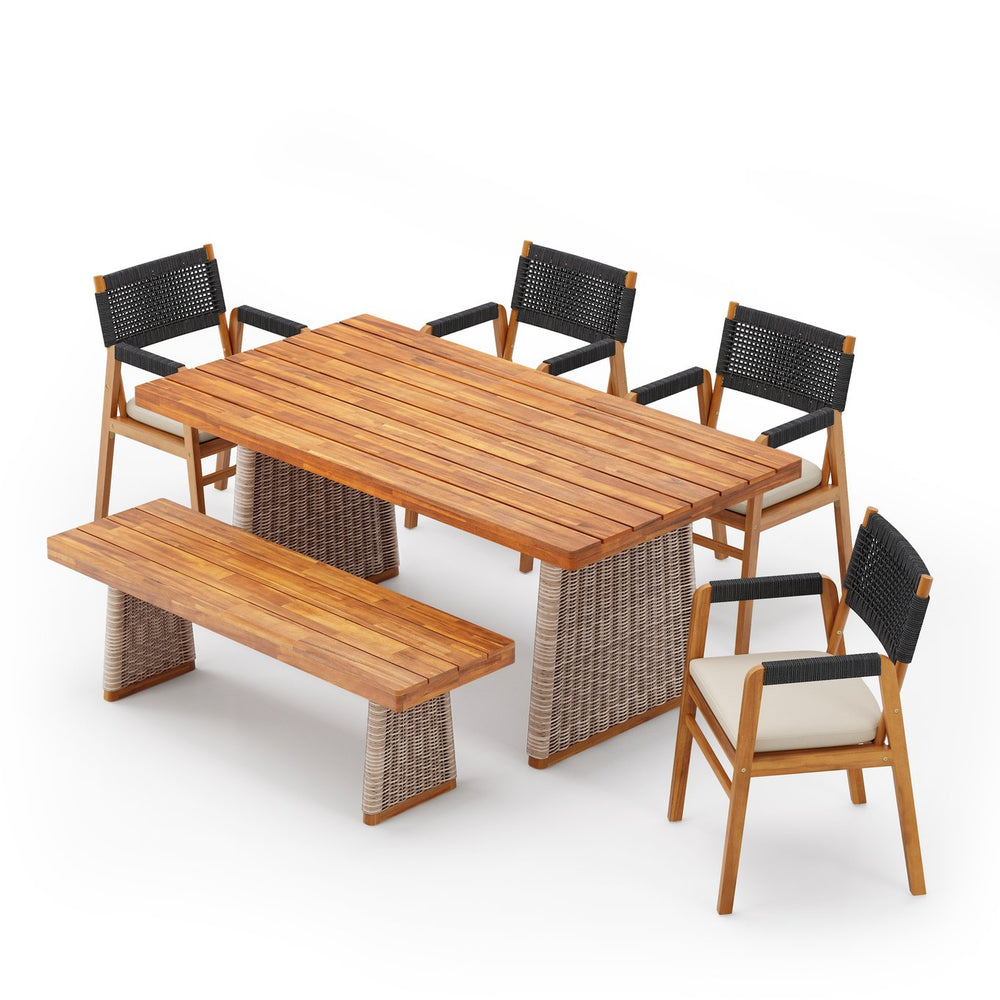 English Elm Christopher Knight Home® - Outdoor 6-Piece Acacia Wood Dining Set With Rattan Legs And Cushions For Stylish Patio Gatherings N773OD00042B