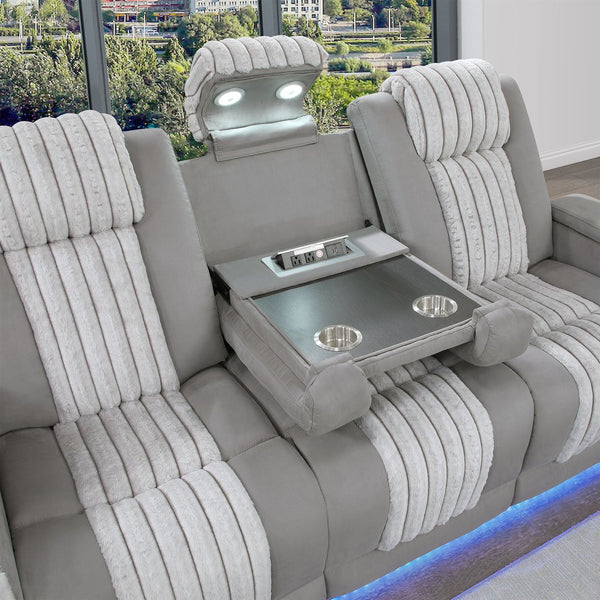 English Elm Duran Power Reclining Sofa with Led Lighting Headrest Usb and Drop Down Table Grey B201P412682