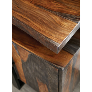 English Elm Kappelman Grey Sheesham Industrial 4-Door Server with Dual Countertops and U-Shaped Metal Legs B062P353472