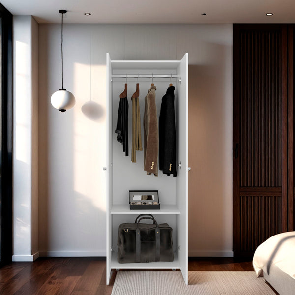 English Elm Armoire 66.9" H - Stylish White Storage Solution With 2 Doors & 2 Shelves For Compact Bedrooms B097P395870