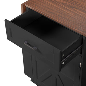 English Elm K&k Farmhouse Rolling Kitchen Cart with Drop Leaf Drawer Open Rack Lockable Wheels Black N707P404539B