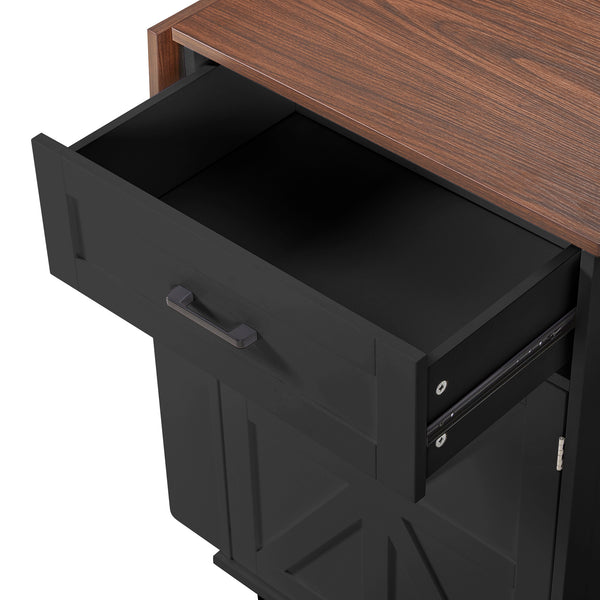 English Elm K&k Farmhouse Rolling Kitchen Cart with Drop Leaf Drawer Open Rack Lockable Wheels Black N707P404539B