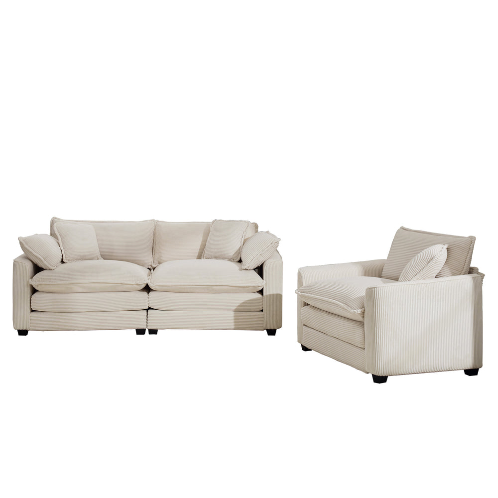 English Elm Modern Two-Piece Living Room Sofa Set In Light Beige Corduroy - Stylish, Comfortable, Versatile Design W714S00769
