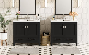 English Elm 72" Black Bathroom Vanity Set with Double Ceramic Sinks, Soft-Close Doors, Divided Drawer, Ample Storage and Solid Wood Frame for Durable Modern Style N729P000006B