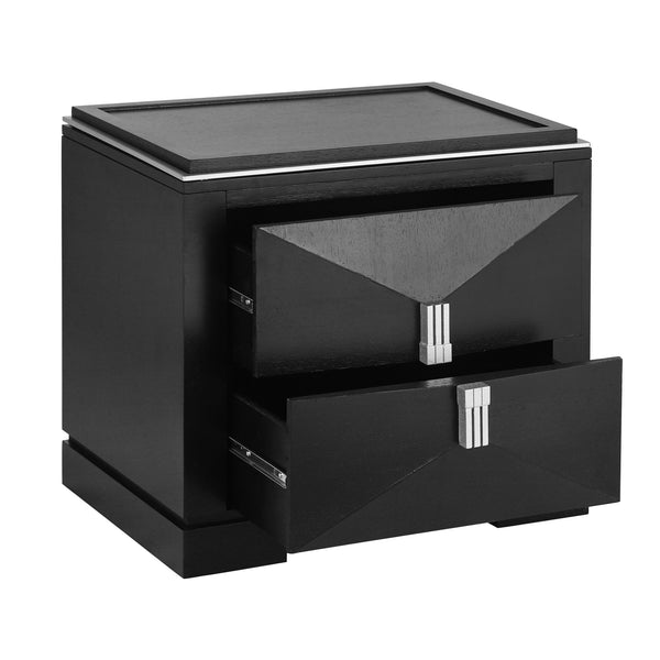 English Elm Mid-century Modern Nightstand with Diamond Geometric Drawers and Heavy Duty Wood Base Black N761P324094B