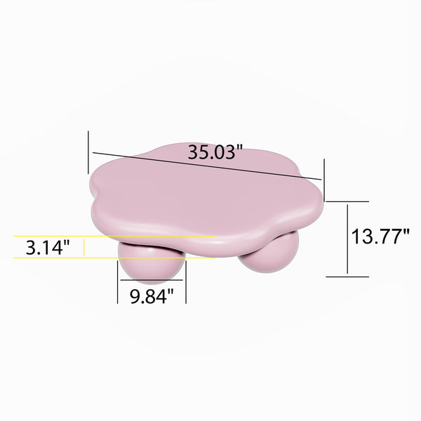 English Elm 35" Cloud Shaped Mdf Coffee Table Sculptural Round Top with Spherical Legs for Modern Living Pink W1435S00026