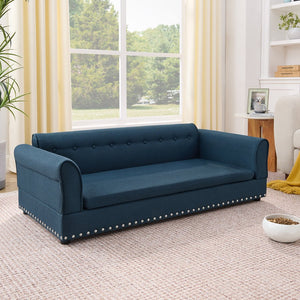 English Elm Oversized Linen Dog Sofa Bed with Full Backrest and Armrests for Large Breeds W487P430328