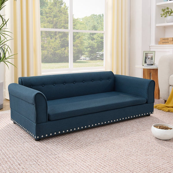 English Elm Oversized Linen Dog Sofa Bed with Full Backrest and Armrests for Large Breeds W487P430328