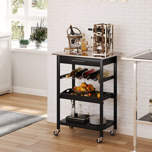 English Elm HOMCOM Kitchen Island Cart with Stainless Steel Top, Wine Rack, Drawer & Rolling Wheels for Easy Storage and Serving Black W2225P229351