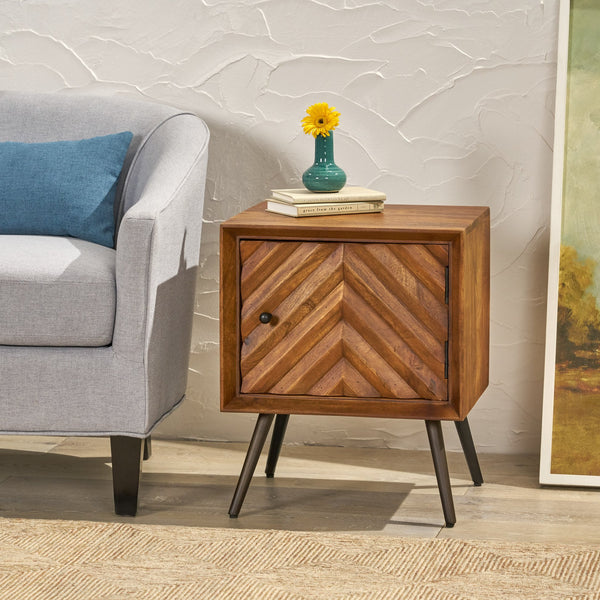 English Elm Christopher Knight Home® - WOODEN Mango Wood & Iron Cabinet with Chevron Door, Mid-Century Modern Accent Storage, 17.5"W 66489.00