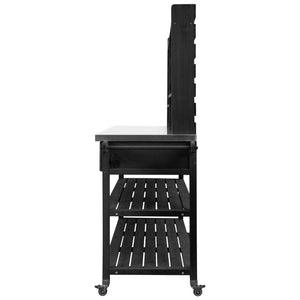 English Elm K&K 64.9" Outdoor Potting Bench with 1.2" Stainless Steel Top, Lockable Wheels, Hutch & Drawers Black N707P228274B