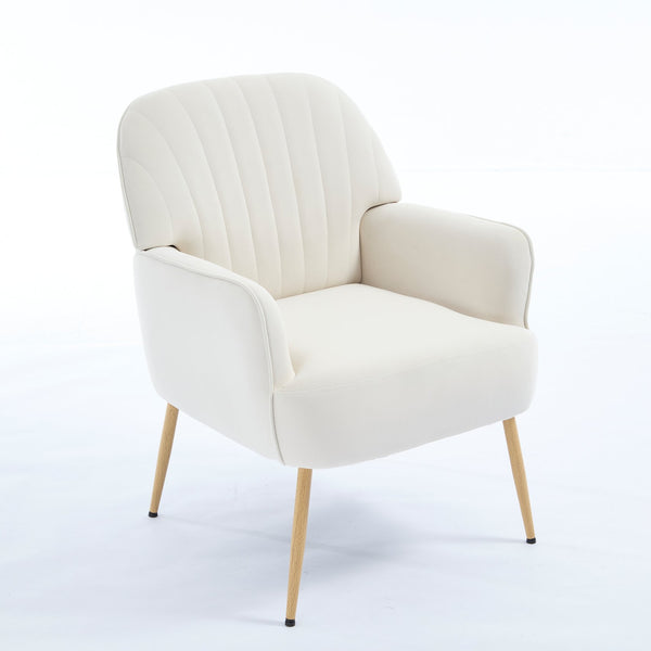 English Elm Velvet Barrel Accent Chair Tufted Shell Back with Metal Legs for Living Room Beige W5722P462508