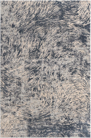 Unique Loom Oasis Wave Machine Made Abstract Rug Gray, Ivory/Navy Blue 6' 1" x 9' 0"