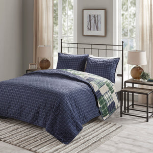 English Elm 3 Madison Park Timber Reversible Quilt Set Full/Queen – Green Navy Patchwork Lodge Style, Soft Cotton-Rich Fill, Machine Washable B03597591