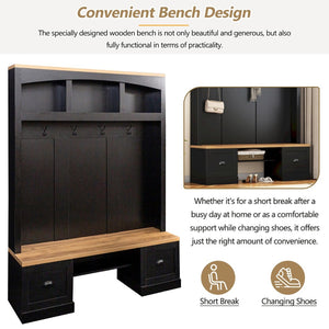 English Elm On-Trend Farmhouse 4-In-1 Hall Tree With Bench, Hooks & Shelves - Rustic Storage For Entryway Spaces N721S000038B-GIGA