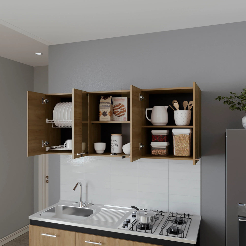 English Elm Natural Oak Wall Cabinet - Elegant Melamine Storage Solution With Glass Doors For Stylish Display B062P290290