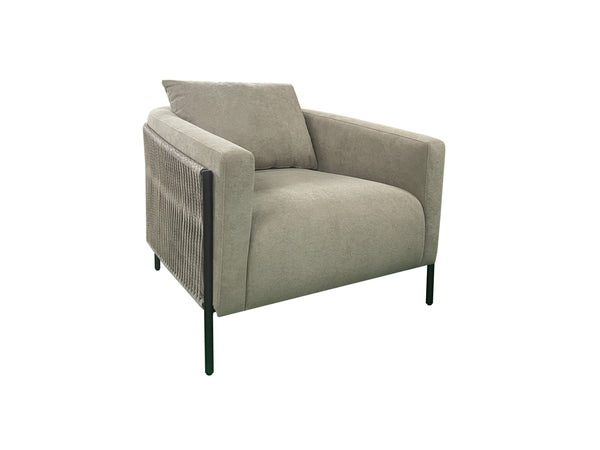 English Elm Accent Chair with Woven Rope Exterior, Plush High-Density Cushions, Dacron Wrap, Durable Frame Sand 38 L x 40 W x 31 H B2699P296297