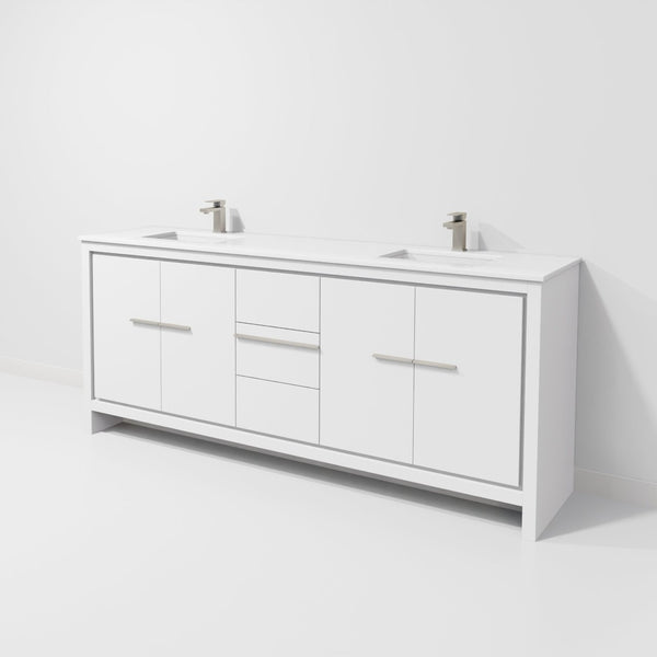 English Elm White Double Bath Vanity With White Quartz Top & Gun Metal Faucet – Elegant Storage Solution 80” W B2731P259571-GIGA