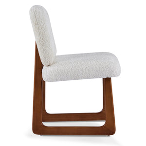 English Elm Dining Chair Set of 2 Boucle Upholstered with Sculptural Curved Wooden Legs N779P370775B