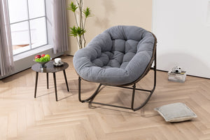 English Elm Outdoor Woven Rattan Egg Rocking Chair with Padded Cushion for Patio Porch Resort Lounge Dark Grey W640P499473
