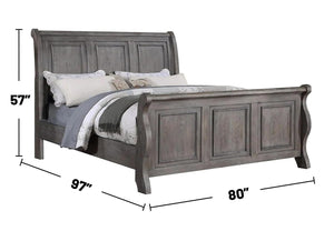 English Elm Grey Sleigh Design Headboard California King Bed - Rustic Antique Gray Oak Finish For Your Bedroom Retreat B011S01397