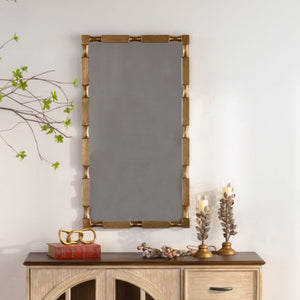 English Elm Gold Matte Bamboo Node Rectangular Mirror Organic Textured Frame Bedroom Entryway W3081P391524