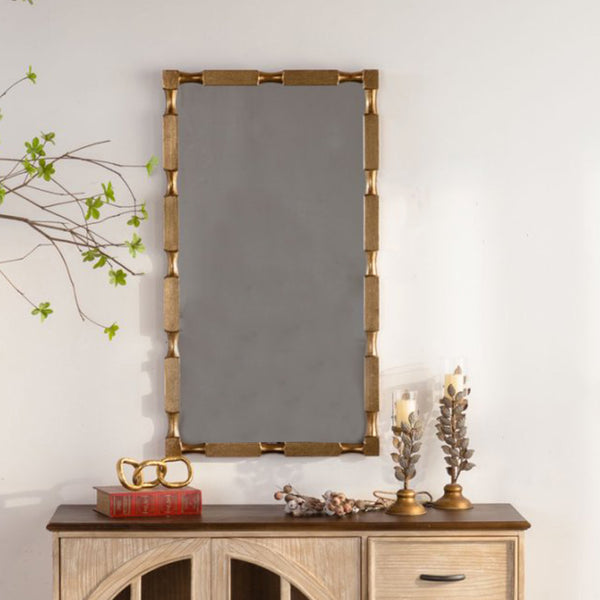 English Elm Gold Matte Bamboo Node Rectangular Mirror Organic Textured Frame Bedroom Entryway W3081P391524
