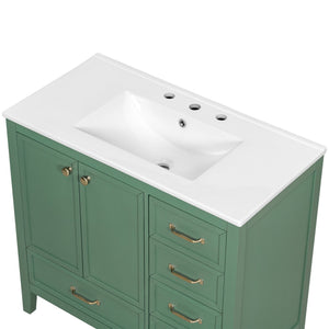 English Elm Christopher Knight Home® - 36" Vintage-inspired Bathroom Vanity with Ceramic Sink, Solid Wood Frame, Soft-Close Drawers, Spacious Storage Green N759P293646F