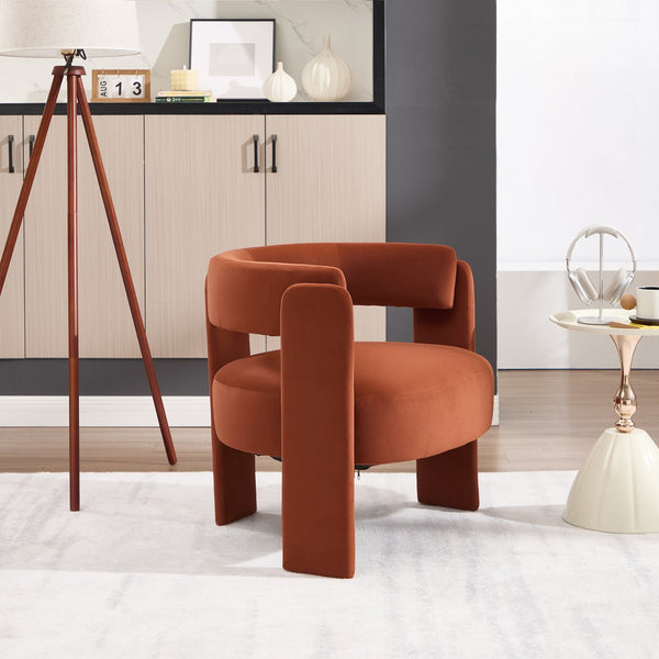 English Elm Accent Chair Velvet Upholstered Mid Century Modern Seat with Tapered Wood Legs for Any Room Orange W3244P417189