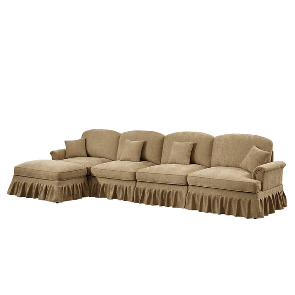 English Elm Classic Modular Chenille Sectional Couch - L-Shaped, Flared Arms, Removable Skirts & Movable Ottoman W3041S00250